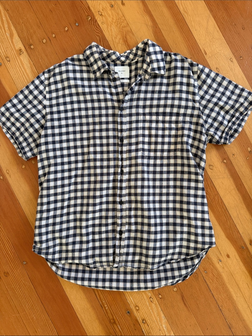 Billy Reid Navy Blue Checked Short Sleeve Button Down Shirt XL